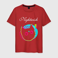 Футболка хлопковая мужская Nightwish rock star cat, цвет: красный