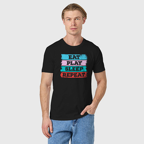 Мужская футболка Eat play sleep repeat / Черный – фото 3