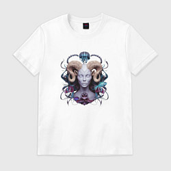 Футболка хлопковая мужская Девушка-демон, цвет: белый