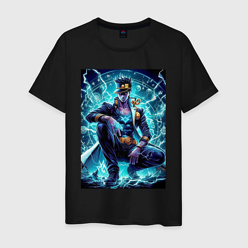 Мужская футболка Jotaro Kujo - neon glow ai art / Черный – фото 1