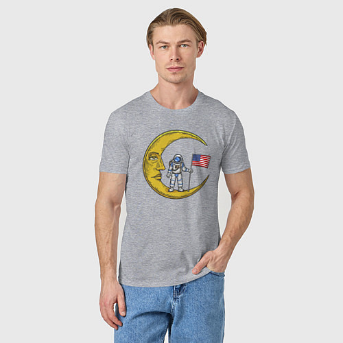 Мужская футболка USA on the moon / Меланж – фото 3