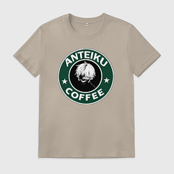 Футболка хлопковая мужская Токийский гуль Кэн Канэки - кофе, цвет: миндальный