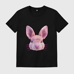 Футболка хлопковая мужская Розовый заяц - портрет кролика, цвет: черный