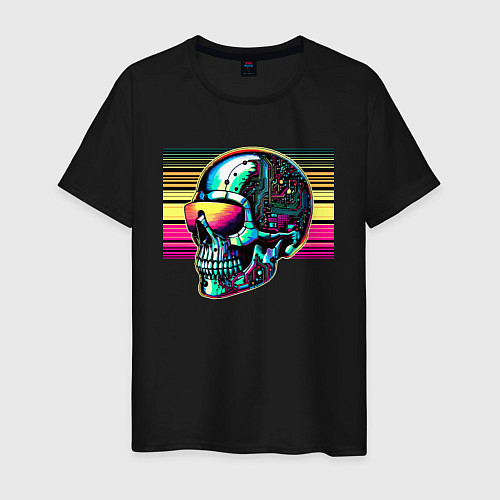 Мужская футболка Cyber skull - fantasy ai art / Черный – фото 1