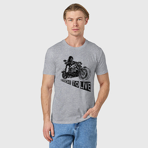 Мужская футболка Байкер на мотоцикле - череп / Меланж – фото 3