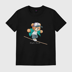 Футболка хлопковая мужская Рисковый плюшевый медвежонок, цвет: черный