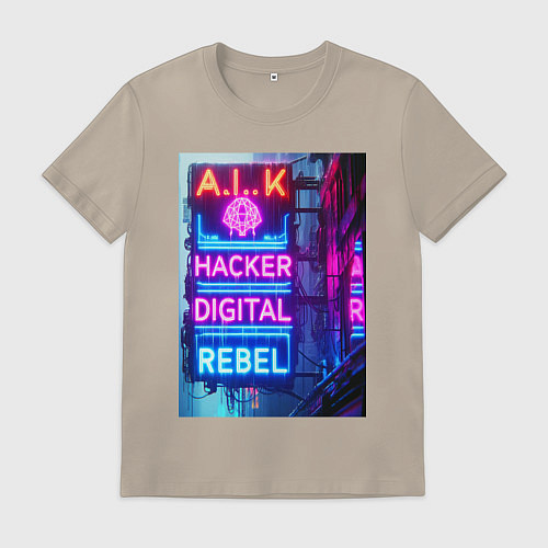 Мужская футболка Ai hacker digital rebel - neon glow / Миндальный – фото 1