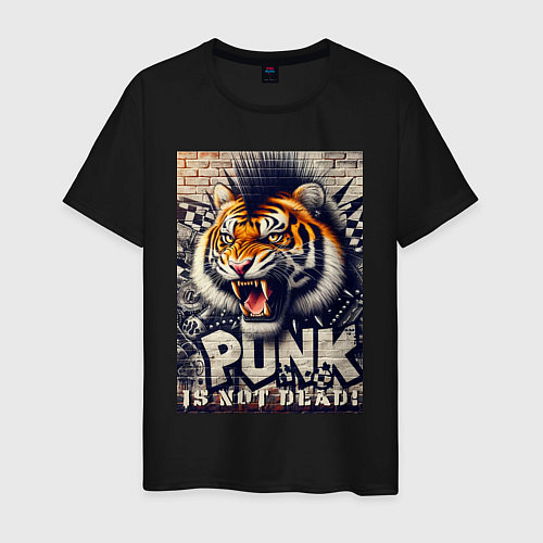 Мужская футболка Cool tiger - punks not dead / Черный – фото 1