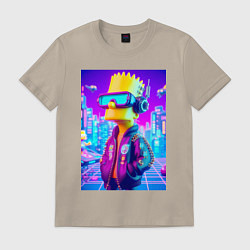 Футболка хлопковая мужская Cyber Bart on a virtual glasses, цвет: миндальный