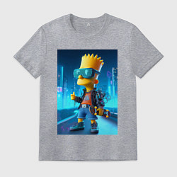 Футболка хлопковая мужская Барт Симпсон в неоновом городе со скейтбордом - не, цвет: меланж