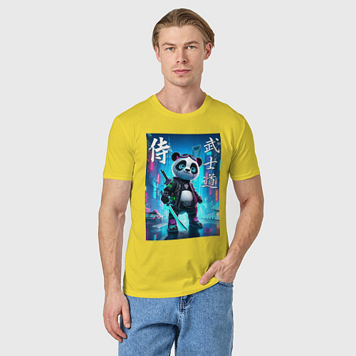 Мужская футболка Panda samurai - bushido ai art / Желтый – фото 3