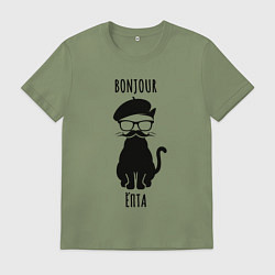 Футболка хлопковая мужская Bonjour ёпта кот в очках, цвет: авокадо