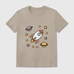 Футболка хлопковая мужская Ракета to the moon, цвет: миндальный