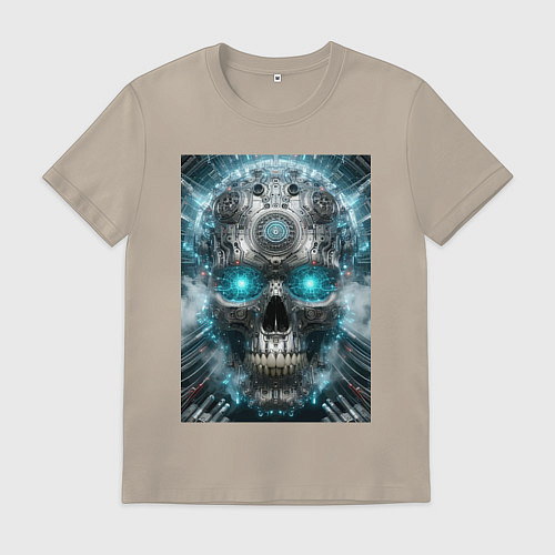 Мужская футболка Electrified cyber skull - ai art fantasy / Миндальный – фото 1