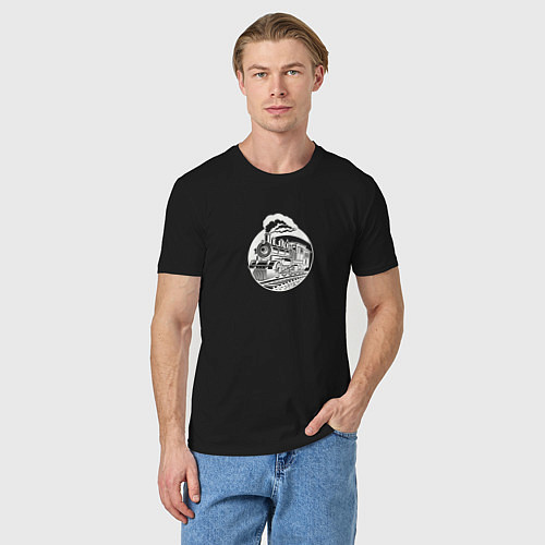 Мужская футболка Винтажный паровоз в движении / Черный – фото 3