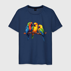 Футболка хлопковая мужская Разговор попугаев, цвет: тёмно-синий