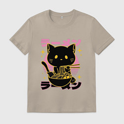 Футболка хлопковая мужская Котик с лапшой, цвет: миндальный