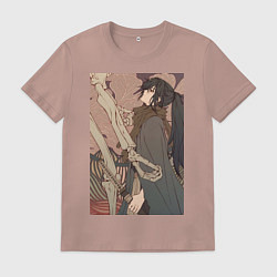 Футболка хлопковая мужская Усянь Вэй с катаной, цвет: пыльно-розовый