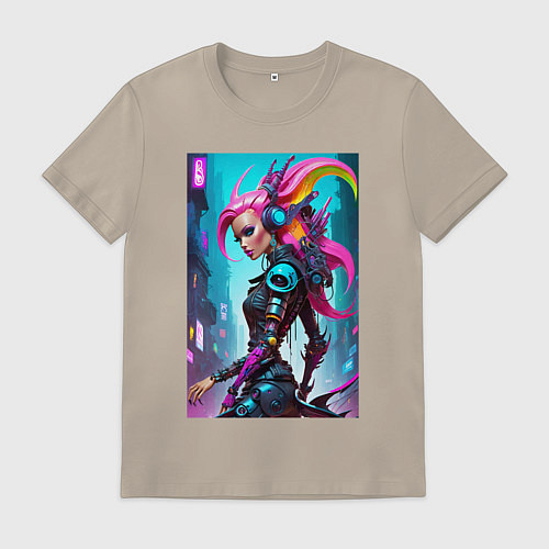Мужская футболка Cyber witch - ai art fantasy / Миндальный – фото 1