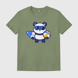 Футболка хлопковая мужская Панда на море, цвет: авокадо
