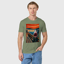 Футболка хлопковая мужская Акула кричит - мем нейросеть, цвет: авокадо — фото 2