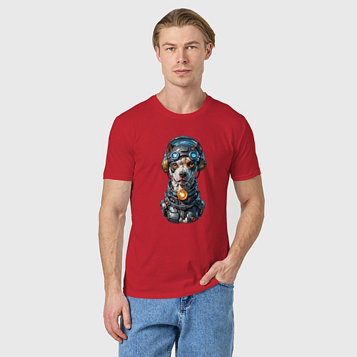 Мужская футболка Собака одета в футуристический скафандр / Красный – фото 3