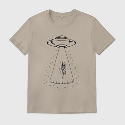 Футболка хлопковая мужская Космический театр, цвет: миндальный
