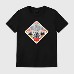 Футболка хлопковая мужская Shanghai China, цвет: черный