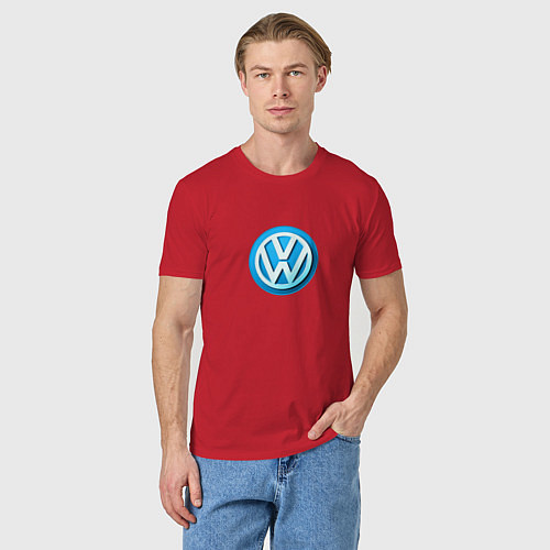 Мужская футболка Volkswagen logo blue / Красный – фото 3