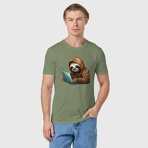 Мужская футболка Ленивец за ноутбуком / Авокадо – фото 3