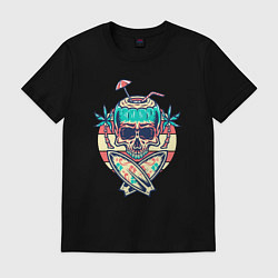 Футболка хлопковая мужская Skull and surf, цвет: черный