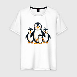 Футболка хлопковая мужская Семья пингвинов, цвет: белый