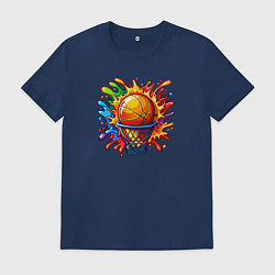 Футболка хлопковая мужская Мяч в баскетбольном кольце, цвет: тёмно-синий