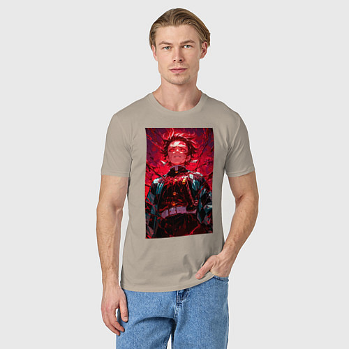 Мужская футболка Клинок, рассекающий демонов Тандзиро Камадо охотни / Миндальный – фото 3