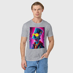 Футболка хлопковая мужская Cyber Bart Simpson - neon glow ai art, цвет: меланж — фото 2