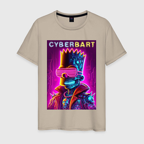 Мужская футболка Cyber Bart - neon glow ai art fantasy / Миндальный – фото 1