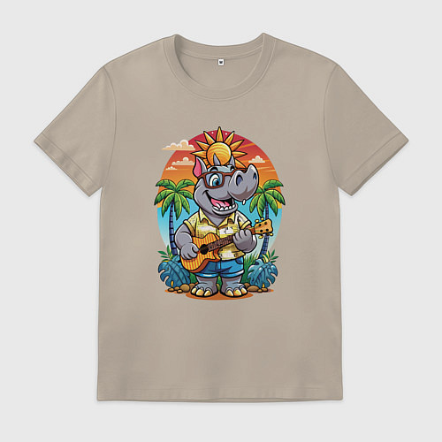 Мужская футболка Носорог играет на гитаре жарким летом / Миндальный – фото 1
