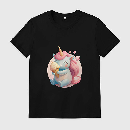 Мужская футболка Единорог с мороженым / Черный – фото 1