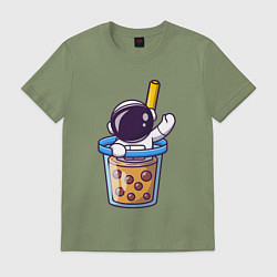 Футболка хлопковая мужская Космонавт в стакане, цвет: авокадо