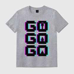 Футболка хлопковая мужская Надпись чёрного цвета go go go с человечками, цвет: меланж