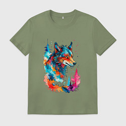 Футболка хлопковая мужская Wolf watercolor, цвет: авокадо