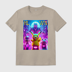 Футболка хлопковая мужская Monster Pikachu - halloween fantasy, цвет: миндальный