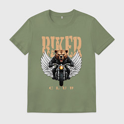 Футболка хлопковая мужская Байкерский медведь с мотоциклом, цвет: авокадо