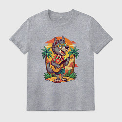 Футболка хлопковая мужская Волк с гитарой и жаркое лето, цвет: меланж