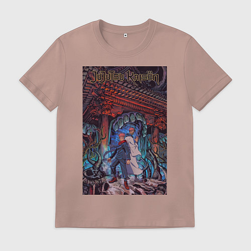 Мужская футболка Магическая битва Юдзи Итадори Сукуна Рёмэн / Пыльно-розовый – фото 1