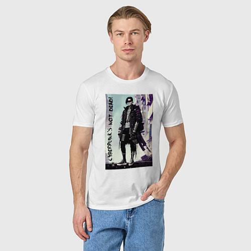 Мужская футболка Cyberpunks not dead - motto ai art / Белый – фото 3