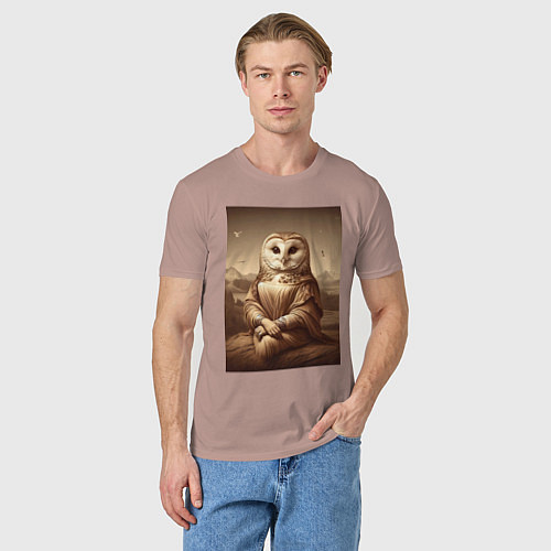 Мужская футболка Сова Мона - фантазия от нейросети / Пыльно-розовый – фото 3