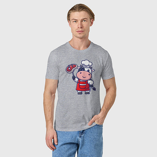 Мужская футболка Коровка повар / Меланж – фото 3