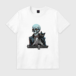 Футболка хлопковая мужская Арт котик и скелет, цвет: белый