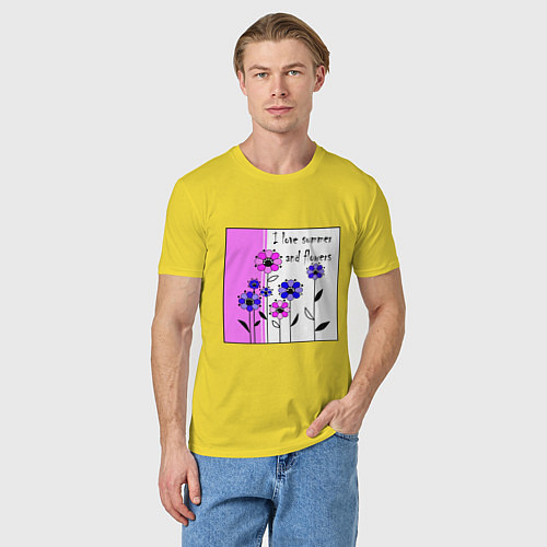 Мужская футболка Люблю лето и цветы яркий розовый / Желтый – фото 3